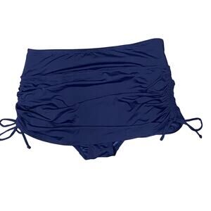 Lands' End Navy Blue Tummy Control Ruched-Side Swim Skirt